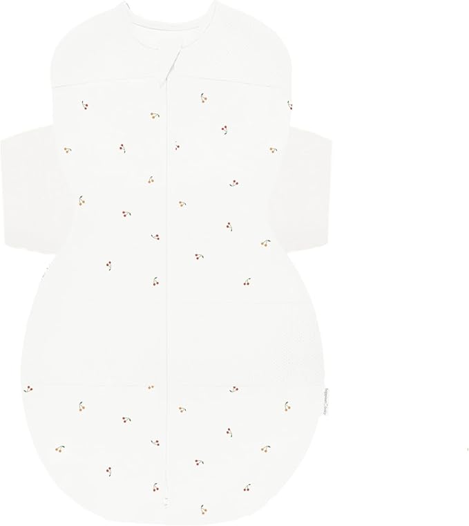 Happiest Baby SNOO Sleep Sack - 100% Organic Cotton Baby Swaddle Blanket - Doctor Designed Promotes Healthy Hip Development (Ivory Cherries, Large)