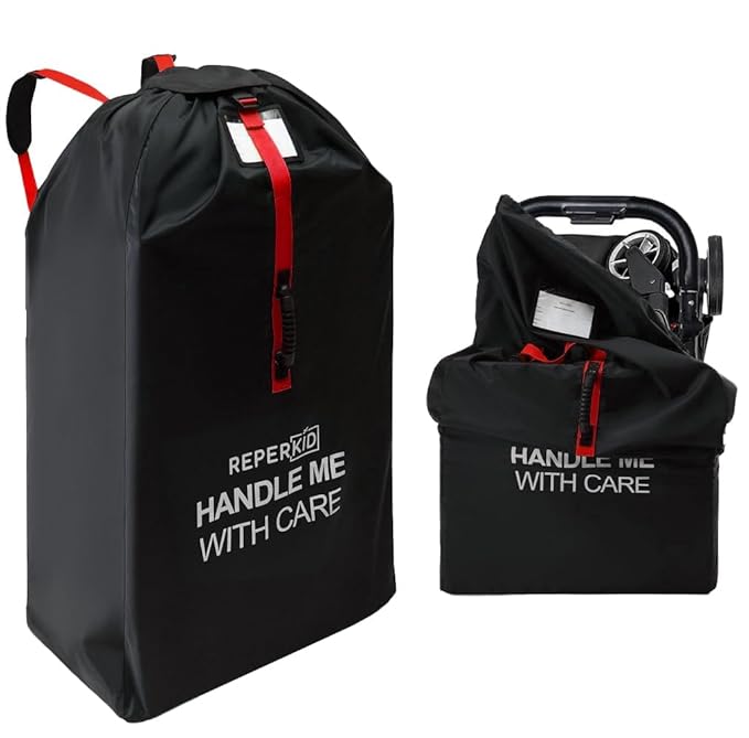 reperkid Large Stroller Bag for Airplane Travel, Black & Red, 47" H x 24" W x 15" D, Fits Most Large, Single, Double, Jogging Strollers ??Premium Waterproof Cover, Adjustable Shoulder Straps