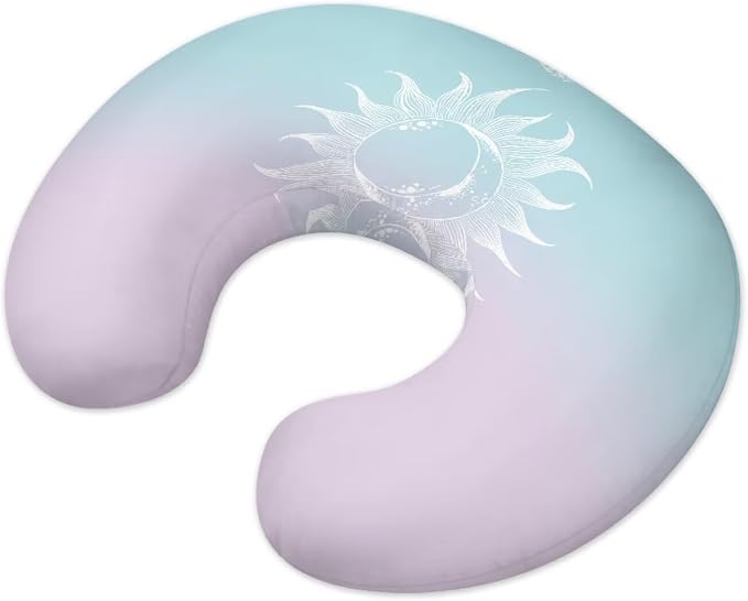 Feeding Pillow Slipcover Decorated with Gradient Blue and Purple, Ultra Soft and Cozy Nursing Pillow Cover for Baby Newborn, Snug Fits for Bopy Pillow, Artistic Sun Pattern (Cover Only)
