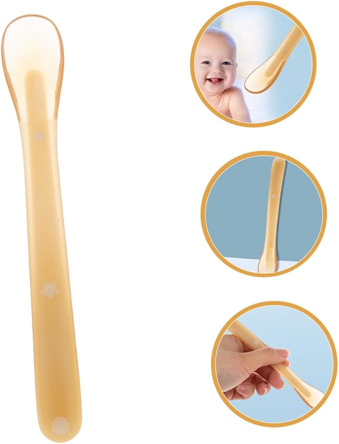 Toyvian Silicone Soft Spoon for Newborns and Ergonomic Training Weaning Utensil with Wide Head Lightweight Tool for - and Water Safe and Portable in Light Yellow