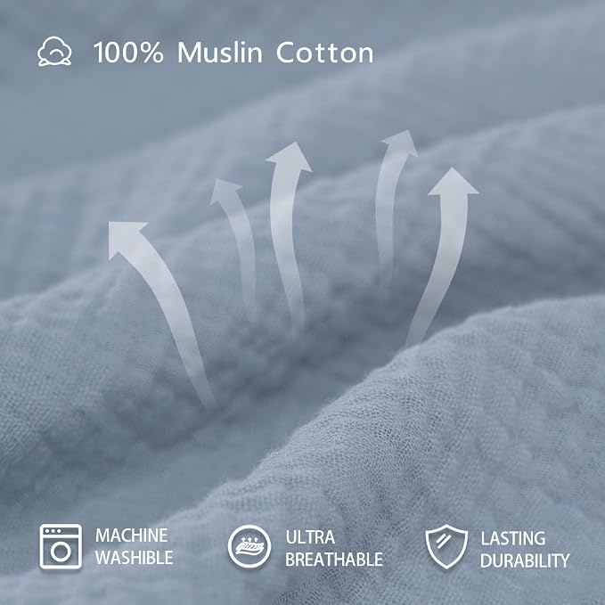 Muslin Swaddle Blankets for Baby Boy - 3 Pack 47x47 Inch Large Receiving Blankets, Soft Breathable Cotton Nursery Swaddles for Newborn, Infant & Todler (Blue, White, Dusty Blue)
