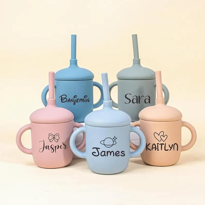 Custom Baby Sippy Cup with Engraved Name,Personalized Silicone Baby Cup with Handle,Newborn & Christmas Gift