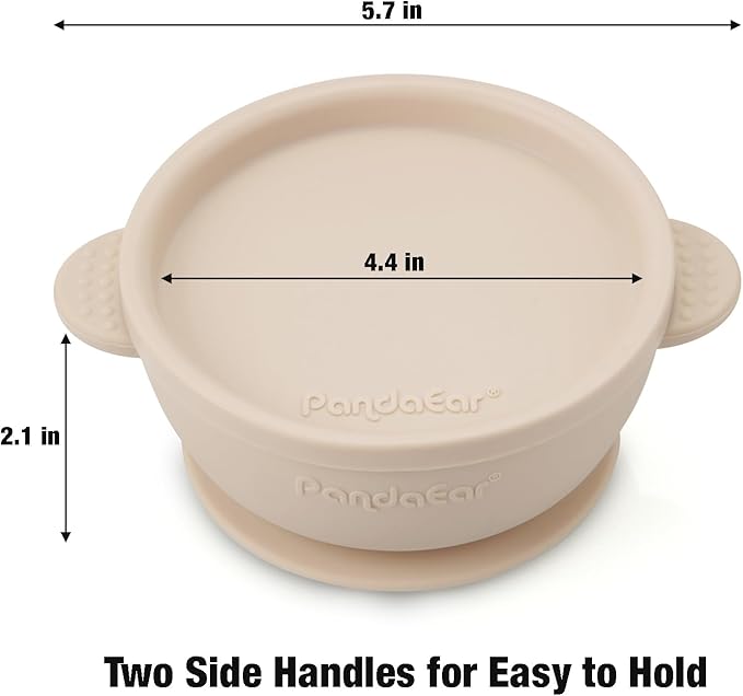 PandaEar 3 Pack Baby Bowls with Suction| Leak-Proof Stay Put Silicone Food Bowl with Lids for Babies Kids Toddlers Infants| Food Grade Soft Safe BPA-Free Silicone (Linen Brown Tan)