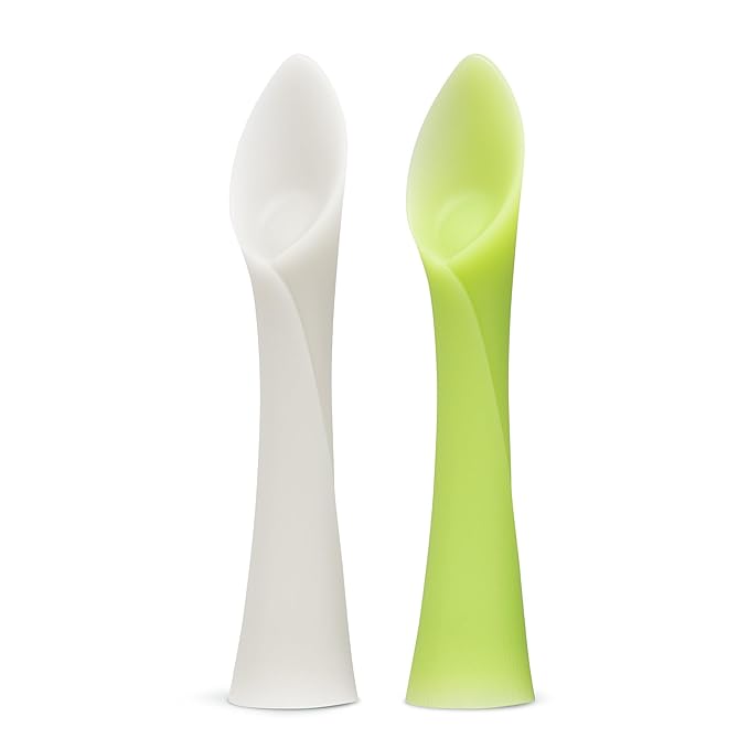 Olababy 100% Silicone Soft-Tip Training Spoon for Baby Led Weaning 2pack (Pearl/Kiwi)