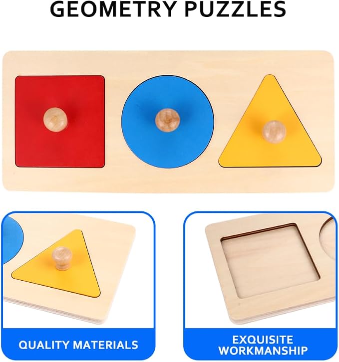 Toyandona Montessori Math Toy Geometry Shape Insets Wooden Puzzle for Preschool Kids 11.61In Fine Motor Skills Development and Shape Recognition Educational Toddler Toy
