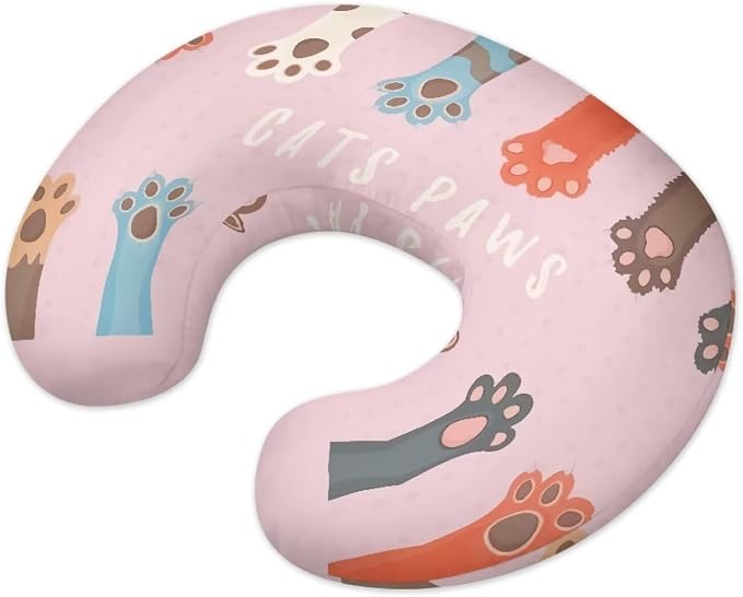 Cute Cats Paws Newborn Nursing Pillow Covers, Soft and Comfortable Nursing Cover for Breastfeeding Pillows,Novelty Pink Pillow Slipcover for Baby Girls Boys (Cover Only)