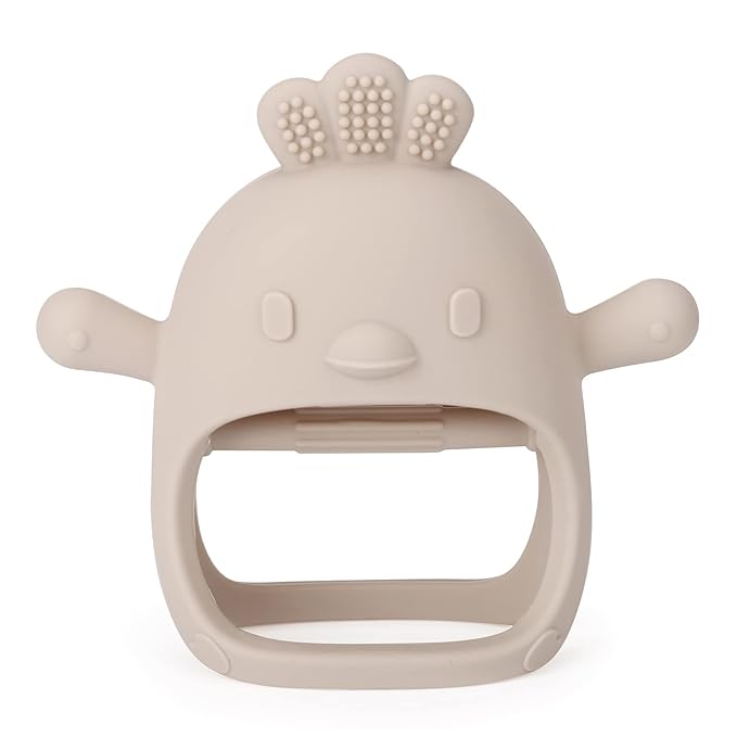Socub Silicone Baby Teether Toys for Infants 3-6 6-12 Months, BPA Free Anti-Drop Silicone Mitten Teething Toy, Baby Chew Toys for Sucking Needs, Newborn Essentials & Baby Shower Gifts Girls(Beige)