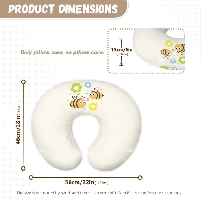 Breastfeeding Pillow Cover Boys Girls, Bees Baby Nursing Pillow Case for Newborn, Soft Fabric Fits Snug On Infant