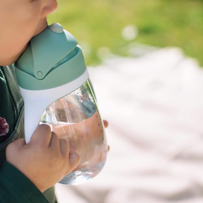 Beaba Straw Sippy Cup, Toddler Baby Straw Cup with Removable Handles, Leak and Spill Proof, BPA Phthalate Free, 8+ Months, 10 oz, (Sage)