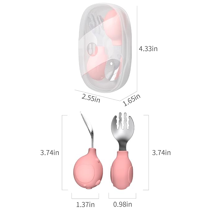 Deejoy Toddler Utensils - Stainless Steel Spoons and Forks, Kids Silverware Set with Travel Case (Pink)