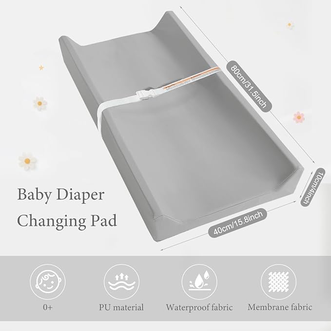 Baby Changing Pad, Waterproof & Wipeable Vegan Leather Diaper Changing Mat 31" x 16", Comfortable Soft Standard Size Infant Diaper Mat for Dresser and Table, Taupe (Grey)