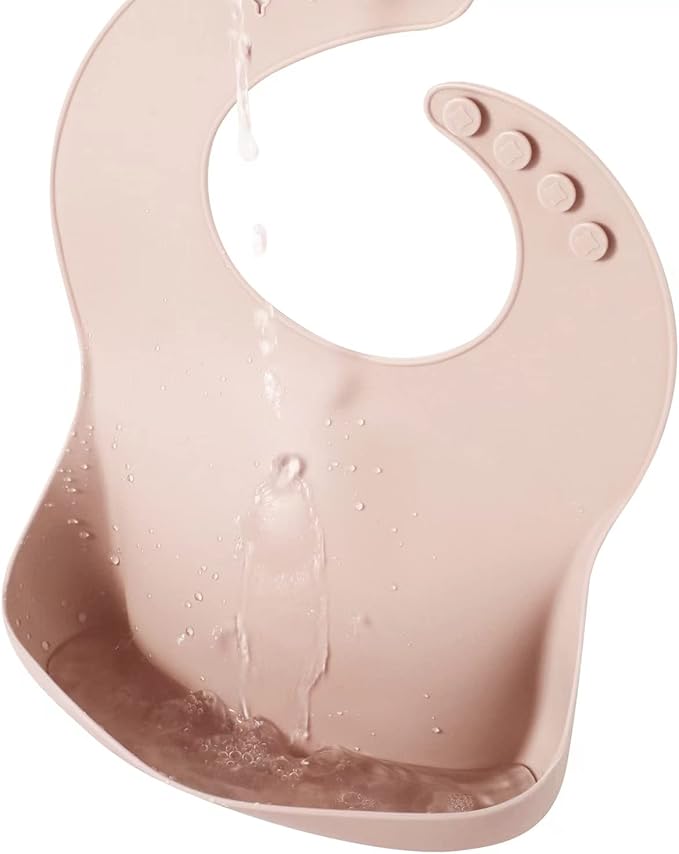 PandaEar 2 Pack Silicone Baby Bibs for Girls, Waterproof Silicone Bibs with Food Catcher, Thick Adjustable Toddler Bibs Baby Food Bibs for Eating, Soft, Non Messy (Pink Tawny)