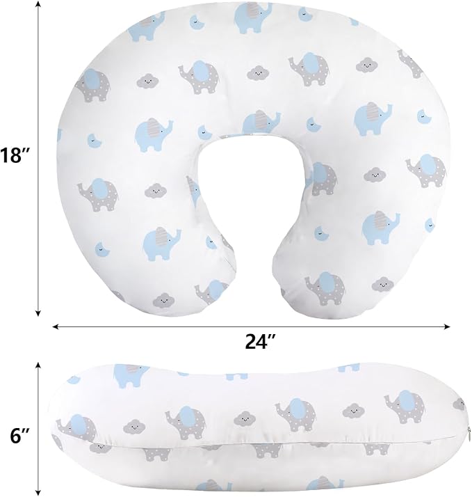 Little Grape Land Nursing Pillow for Breastfeeding, Soft and Supportive Breastfeeding Pillow for Mom and Baby, Cute Feeding Pillow with Removable Cover for 0–12 Months, Blue Elephant