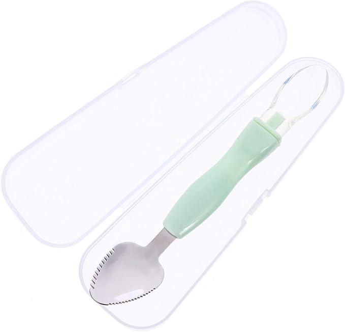 2pcs Food Scraper Spoon, Double Head Silicone Baby Spoons, Baby Fruit Feeder for Puree Scraping Mud Feeding, Green