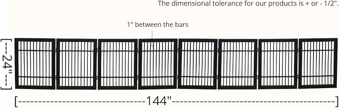 Urnporium Pet Dog Gate Freestanding, Strong Durable Folding Wooden Fence, Portable Acacia Hardwood Safety Barrier for Indoor & Outdoor Use (Black Pet Gate, 8 Panel 24" Tall)
