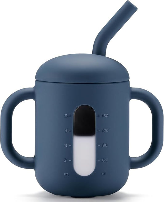 CLYMENE Silicone Training Cup with Straw & Handles | Baby Sippy Cup | Water Drinking Cup for Infants and Toddlers 6 Months+, 6 oz, Tradewinds
