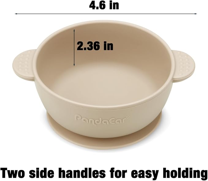 PandaEar 3 Pack Baby Bowls with Suction| Stay Put Silicone Food Bowl for Babies Kids Toddlers Infants| Food Grade Soft Safe BPA-Free Silicone (Pink Green Light Tan)