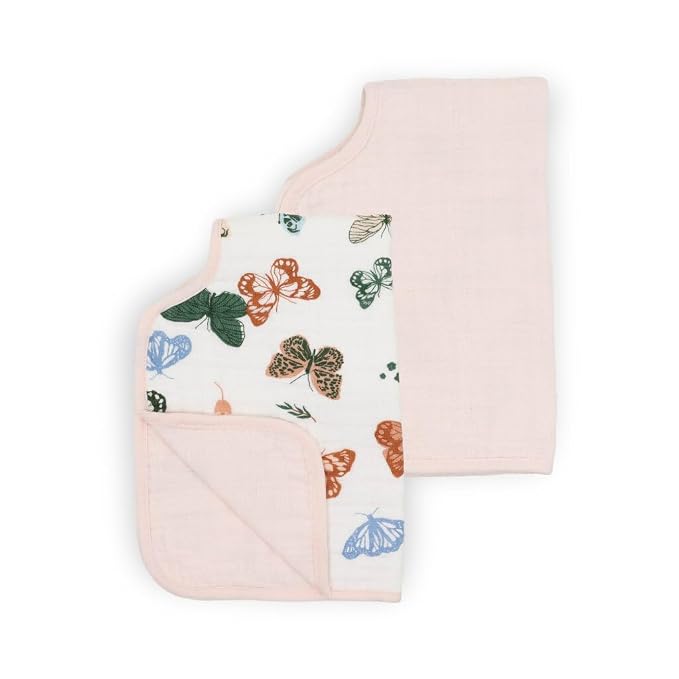 Little Unicorn Ultra-Absorbent Premium Burp Cloth 2 Pack | Soft on Baby's Skin | Larger Size | Ergonomic Design | Set of 2 (Butterflies)
