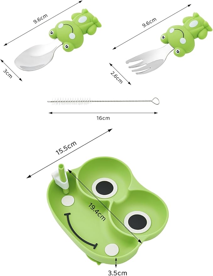 4-Piece Silicone Baby Feeding Set ??Baby Suction Plate with Spoon & Fork ??Unbreakable Food-Grade Toddler Plates Strong Suction ??Baby Led Weaning Essential,Utensils for 6-12 Months Toddler Dinnerware