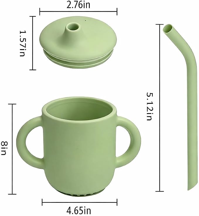 Silicone Baby Sippy Cups Training Cup Straw Cup, Shatterproof Toddler Sippy Cups with Straw, Silicone Drinking Training Cup Silicone Baby Training Cup for Infants Toddlers and Kid (Green)