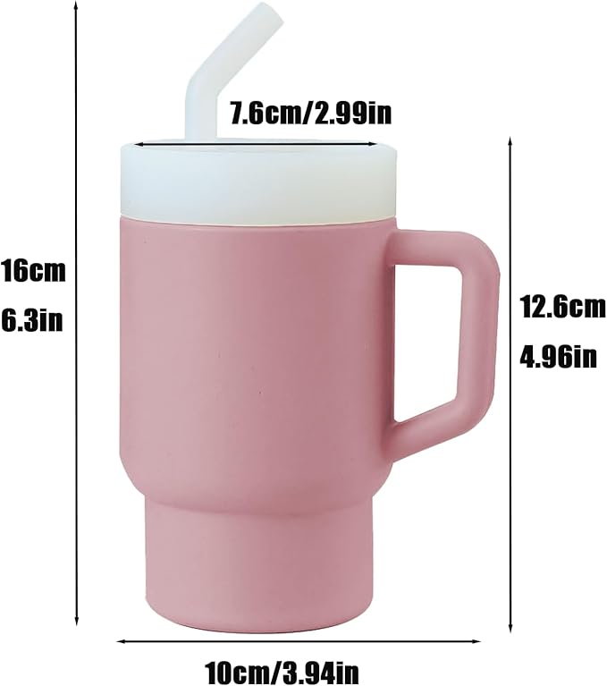 PandaEar Kids Tumbler Silicone Toddler Cup with Straw and Handle, 9.5oz Spill-Proof Training Cup for Baby, BPA-Free, Easy to Clean -Blue (Pink)