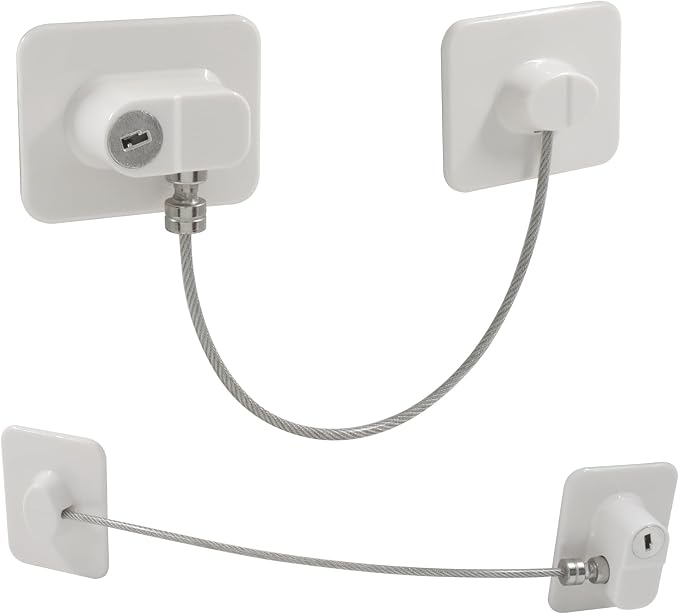 2 Pack Refrigerator Lock, Child Safety Locks with Keys, Easy Install Plastic Latches with Adhesive Backing, for Fridge, Cabinet, Drawer Childproofing, White