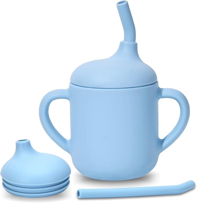 Silicone Baby Sippy Cups, Shatterproof Silicone Straw Cup, Sippy Cups for Toddlers 1-3, Open Cup for Baby, 6+ Months