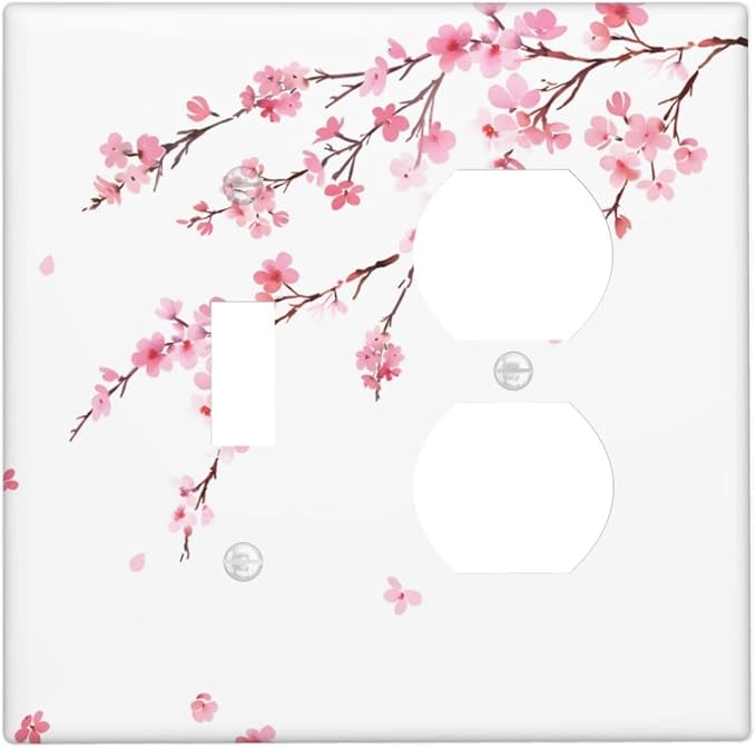 Watercolor Cherry Blossoms Flowers Pink Floral Wallplates 1 Toggle 1 Duplex Switch Plate Electrical GFCI Faceplate Decorative Light Switch Covers for Bedroom Living Room Decor