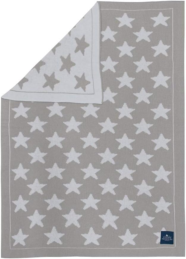Living Textiles Grey Star Cotton Knit Baby Blanket. Premium Quality 100% Cotton for Best Comfort