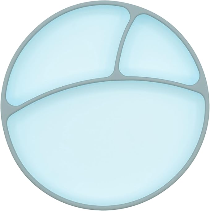 WeeSprout Toddler Plate with Suction Base ??Two-Tone Baby Plate with Dividers, Food-Grade Silicone (Matte Green/Sky)