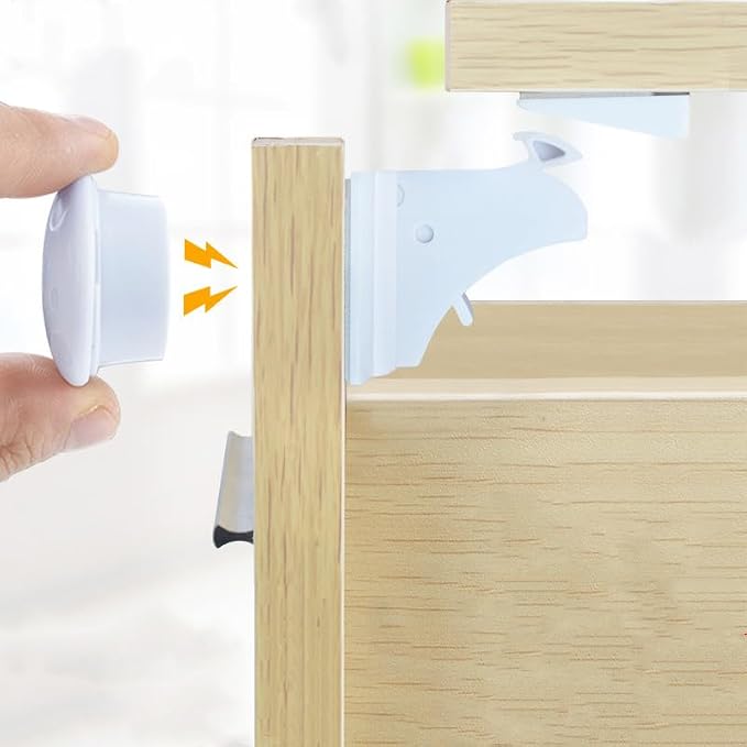 Magnetic Child Security Locks Protection Children Baby Safety Plastics Lock Drawer Latch Cabinet Door Limiter Fumiture Hardware - (Color: 4Locks 1Key)
