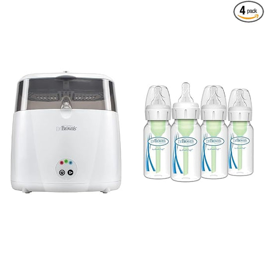 Dr. Brown's Deluxe Electric Sterilizer for Baby Bottles and Other Baby Essentials & Anti-Colic Options+ Baby Bottles, Narrow, 4 oz, 4pack