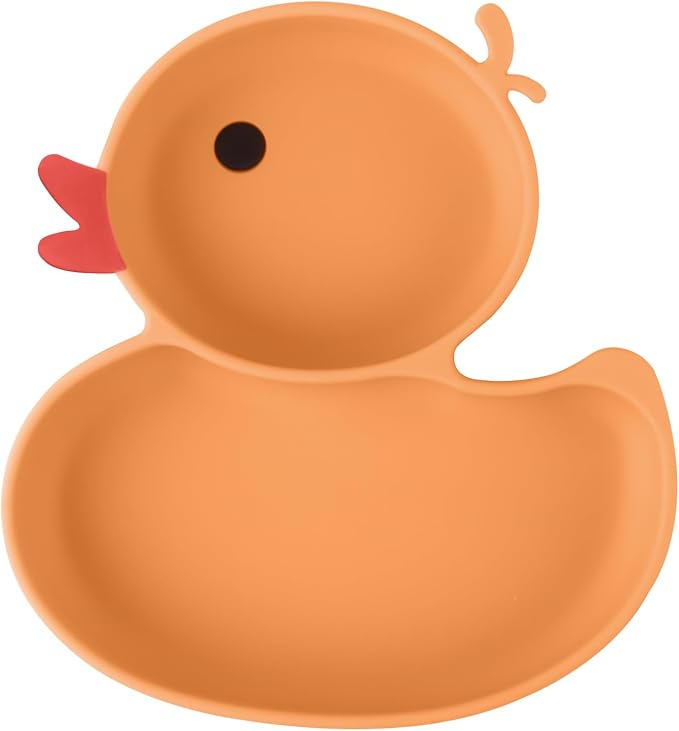 Baby Suction Plate, Silicone Toddler Plate for Kids Baby Weaning Plate Strong Suction Divided Dish with Fork Spoon, BPA Free (Orange) (Orange)