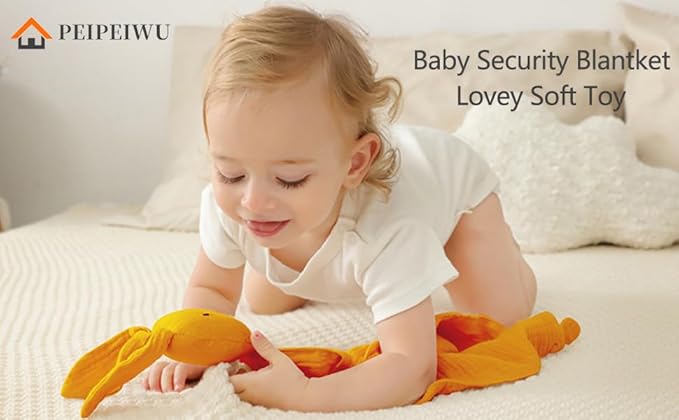 Organic Cotton Muslin Lovey Blanket, Organic Cotton Muslin Bunny Security Blanket Soft & Breathable Lovie Baby Gifts for Boys and Girls