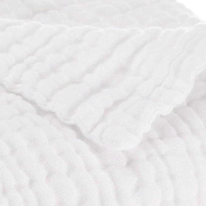 Aablexema Muslin Baby Blanket Set of 2, 6-Layer 43 x 43 Inches Newborn Toddler Bath Towel Swaddle Wrap Blankets for Boys Girls(White)