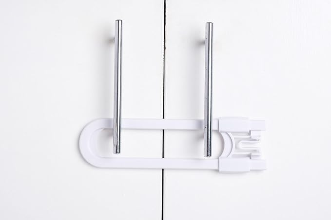 Sliding Cabinet Locks Baby Proofing ??Adjustable Child Safety Latches for Knobs & Handles ??10 Pack ??No Adhesive Drilling or Tools - White