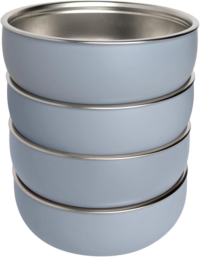 Monkey Proof??Non-Toxic Stainless Steel Child Bowl 5??with Non-Slip Silicone Shell, (Set of 4 bowls) Unbreakable, Mess Free Feeding for Babies, Toddlers, Kids, BPA free (Misty Blue)