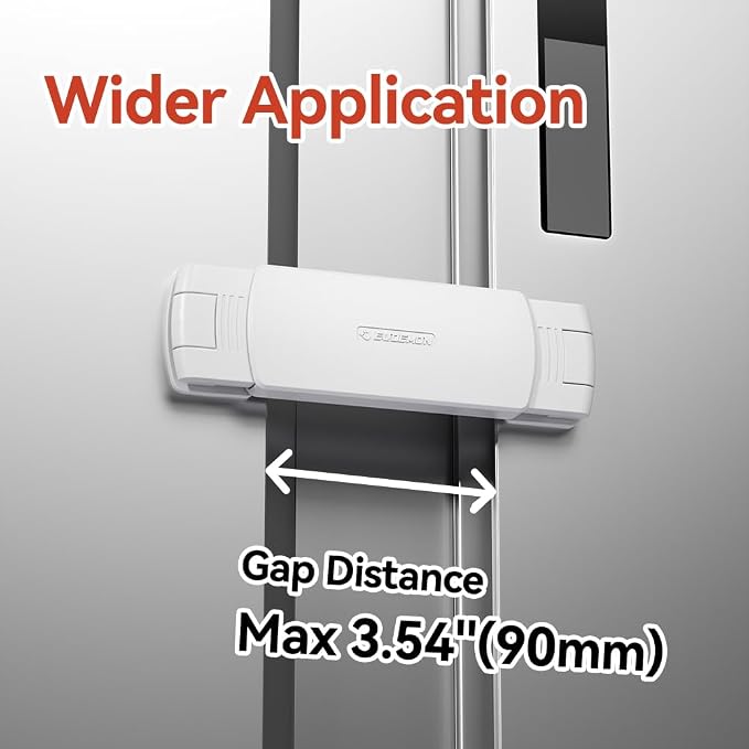 EUDEMON 2 Pack Latest French Fridge Lock French Door Refrigerator/Freezer Lock Apply to Max 3.54"(90mm) Two Door Gap Distance for Kids & Babies,Easy to Install no Tools Need or Drill (White)