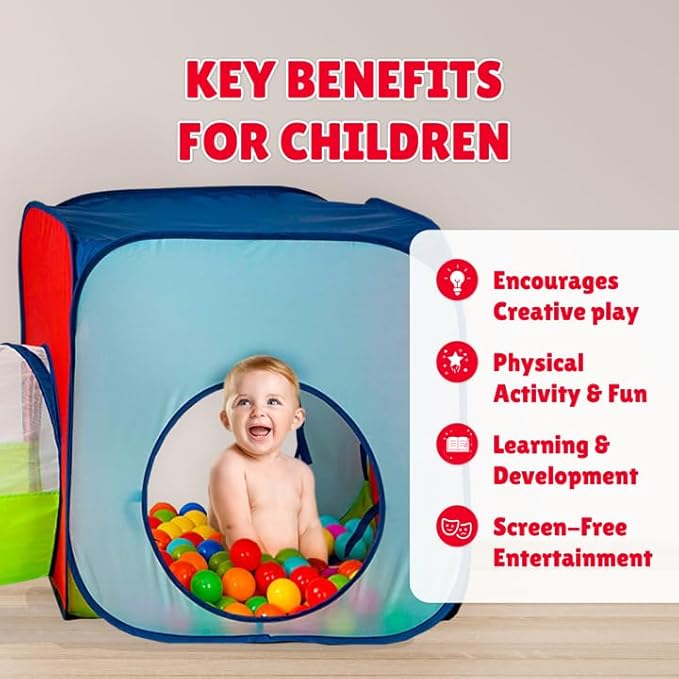 Kiddey Tunnel and Ball Pit Play Tent | 3pc Pop Up Toddler Gym Tunnels with Tents for Kids, Toddlers, Infants Boys & Girls | Indoor & Outdoor Gift Game | Baby Crawling Pits for Playground