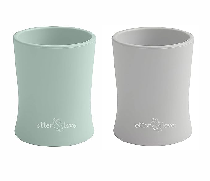 otterlove Silicone Baby & Toddler Training Cup - Pediatric OT Approved - 100% Platinum Pure LFGB Silicone - Unbreakable - Plastic Free - Tiny Cup Perfect for Baby Led Weaning (2 Pack - Sage + Sand)