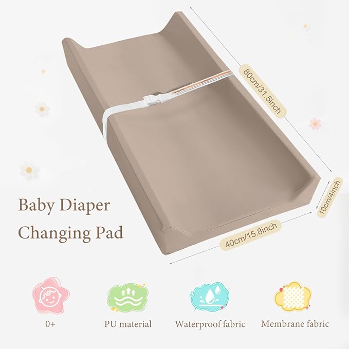Baby Diaper Changing Pad, PU Compressed Waterproof Portable Wipeable Diaper Mat for for Travel, Fits Dressers & Tables (Khaki)