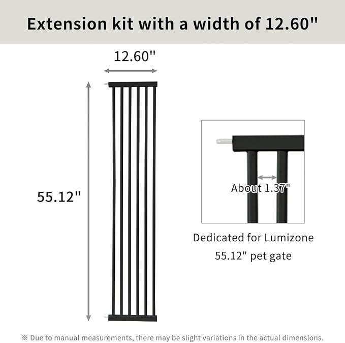 Lumizone Extra Tall Cat Gate Extension Kit 55.12" High Pressure Mounted 12.60" Extra Wide 1.37" Gap No Drilling Tall Pet Gate for Dogs (Black, 55.12" H x 12.60" W, Extension)