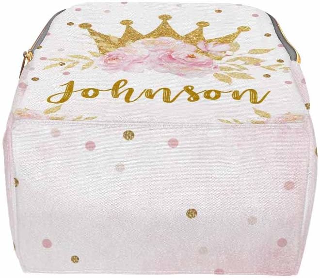 InterestPrint Personalized Backpack with Name, Golden Crown Flower Custom Diaper Bag Mommy Nappy Bag Fashion Shoulder Bag Casual Daypack Multi-Function Bag for Travel