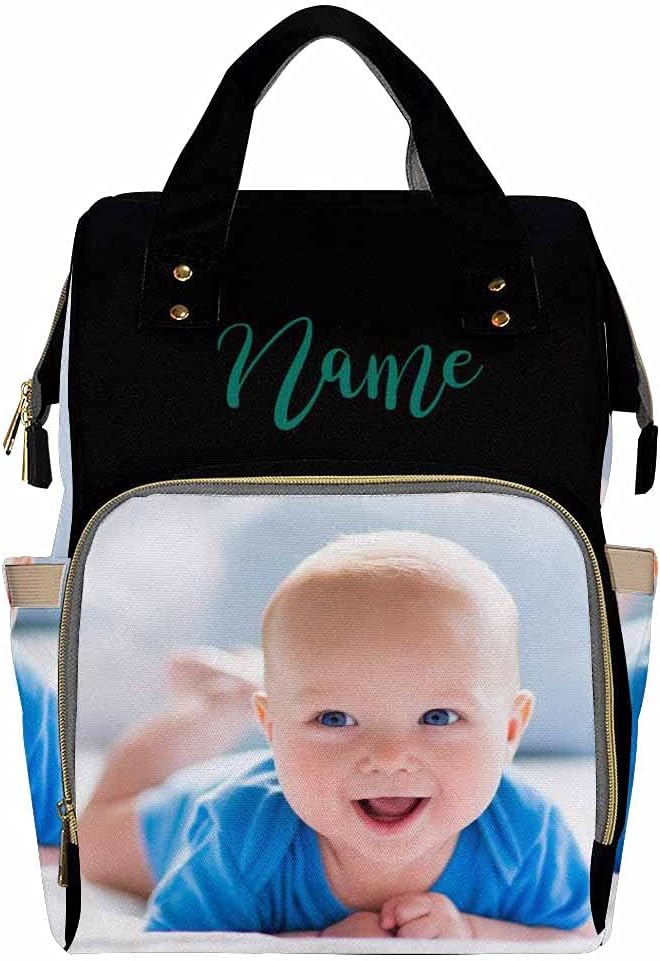 InterestPrint Personalized Backpack with Name, Custom Photo Diaper Bag Fashion Nursing Bags Shoulder Bag Casual Day-pack Bag for Mom Shopping Present