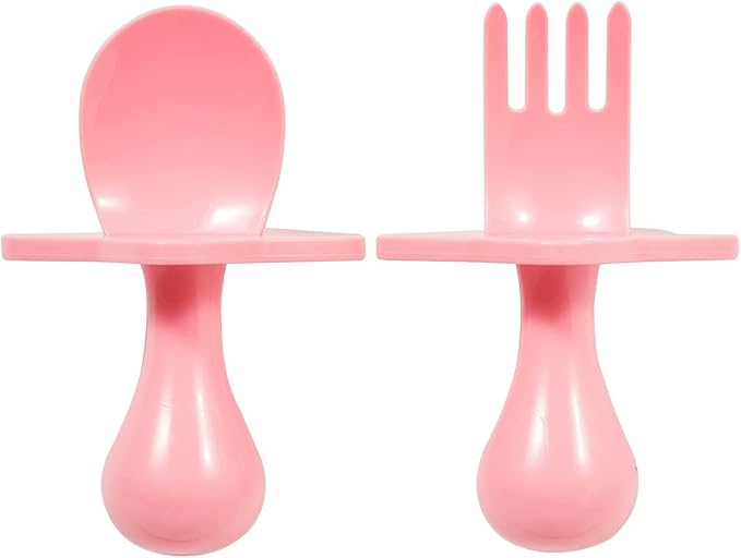 Elli&Nooli Silicone Fork & Spoon Set - 2-Piece Set, Pink - Self-Feeding Training & Toddler Utensils - Ergonomic Star-Shaped Barrier & Baby Feeding Essentials