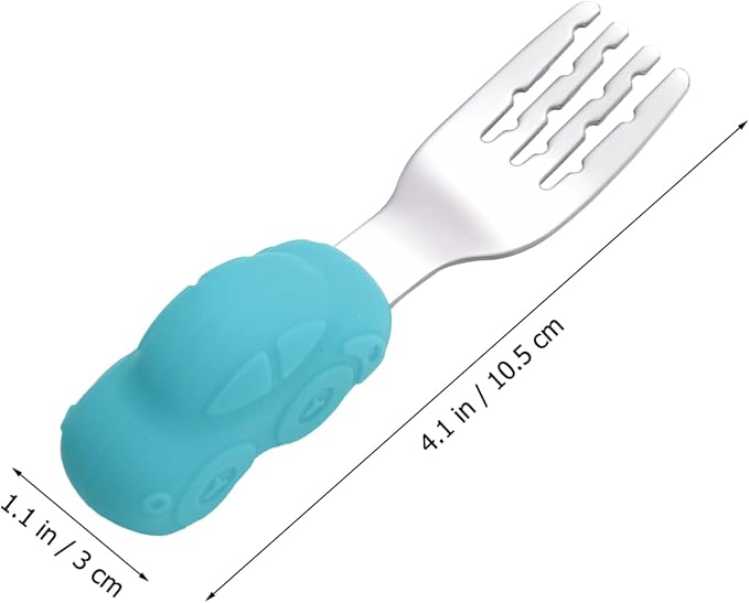 Healifty Stainless Steel Training Tableware Car Shaped Fork and Spoon for Safe Feeding Utensils with Comfortable Short Handles in Sky Blue for Self Feeding and Learning