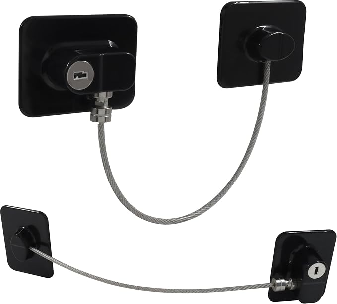2 Pack Refrigerator Lock, Child Safety Locks with Keys, Easy Install Plastic Latches with Adhesive Backing, for Fridge, Cabinet, Drawer Childproofing, Blcak