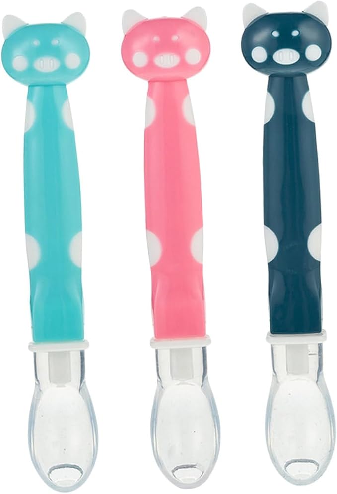 BESPORTBLE 3Pcs Silicone Feeding Spoons Soft Teething Resistant Spoons for Boy Girl Newborn Training with Gentle Gum Care in Haze Blue Rose Pink Mint Green