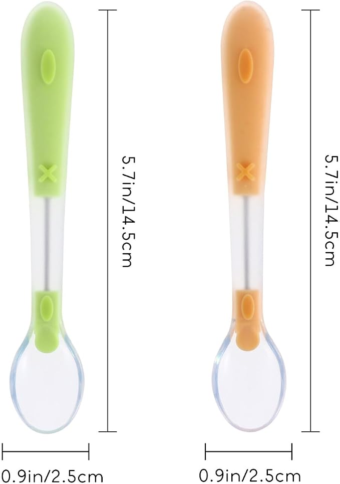 2PCS Silicone Spoons Set Portable Lightweight Soft Feeding Utensils for Self-training and Easy Grip Yellow Green Cutlery for Early Weaning