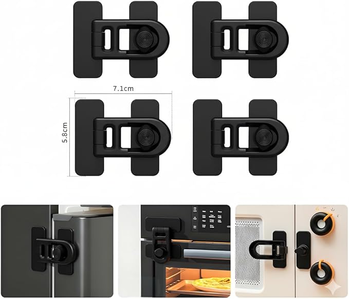 4 Pack Child Proof Cabinet Locks,Baby Proofing Locks for Cabinets, Oven, Freezer & More,Easy to Install, No Drill, Secure Adhesive (Black)